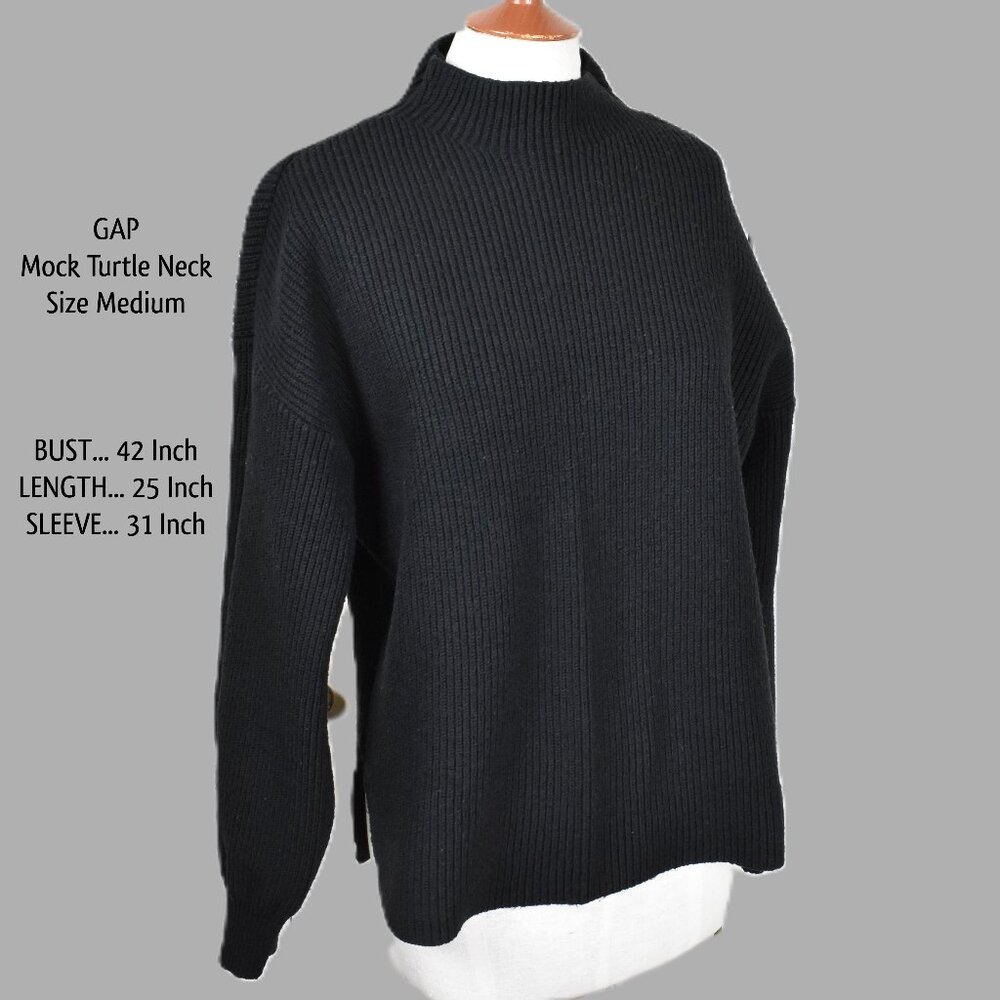GAP Mock Turtle Neck Sweater M Black Long Sleeve Ribbed Machine Wash BIN5